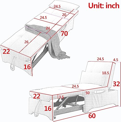 Miniatura 2 de Silla para dormir cama extraíble convertible 4 en 1 sofá otomano plegable multifunción cama extraíble respaldo ajustable silla individual para