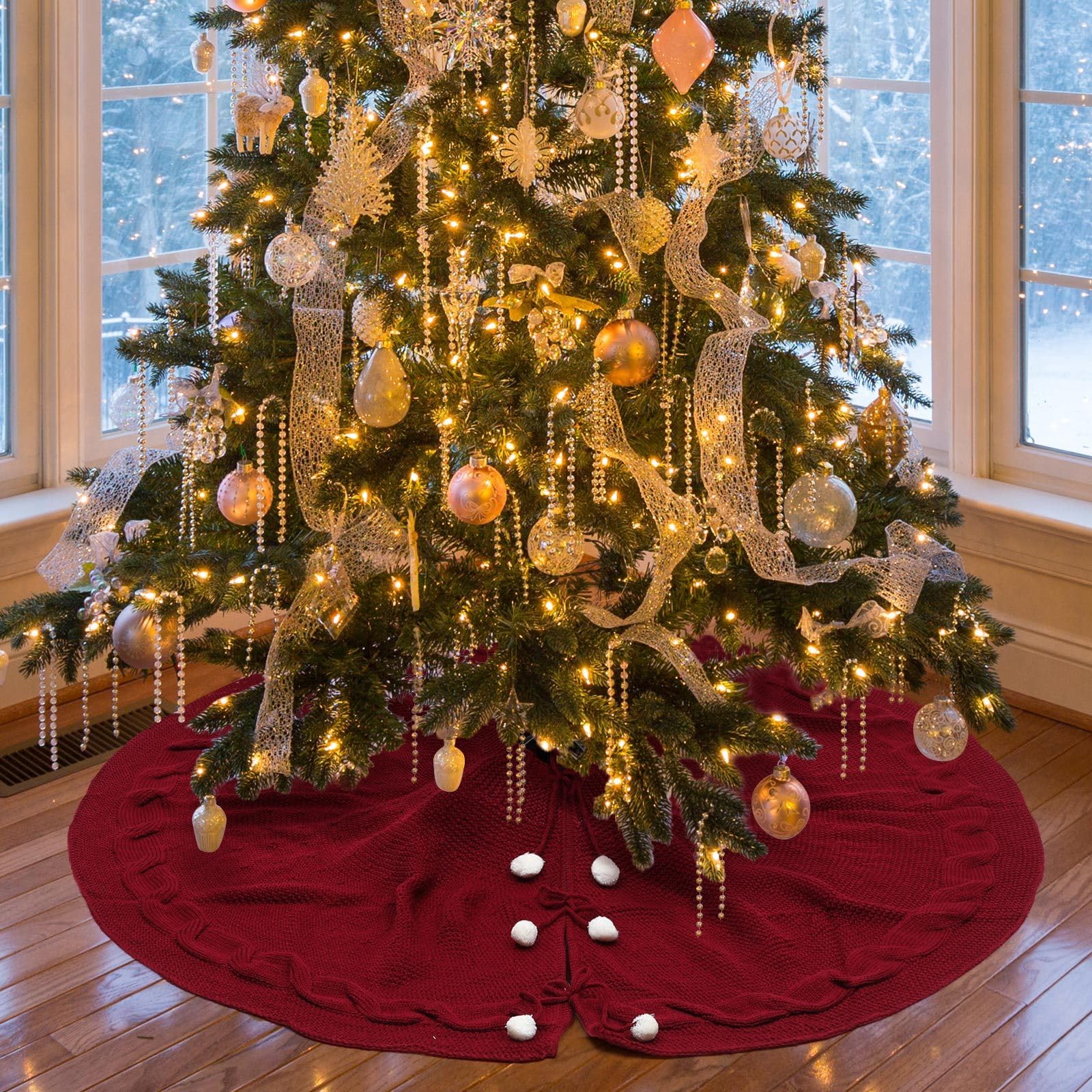 KESYOO 120cm Klarinettenrot Weihnachtsbaumdecke Baumrock Weihnachtsbaum Unterlage Rock Christbaum Decken Tannenbaum Teppich für Weihnachtsschmuck