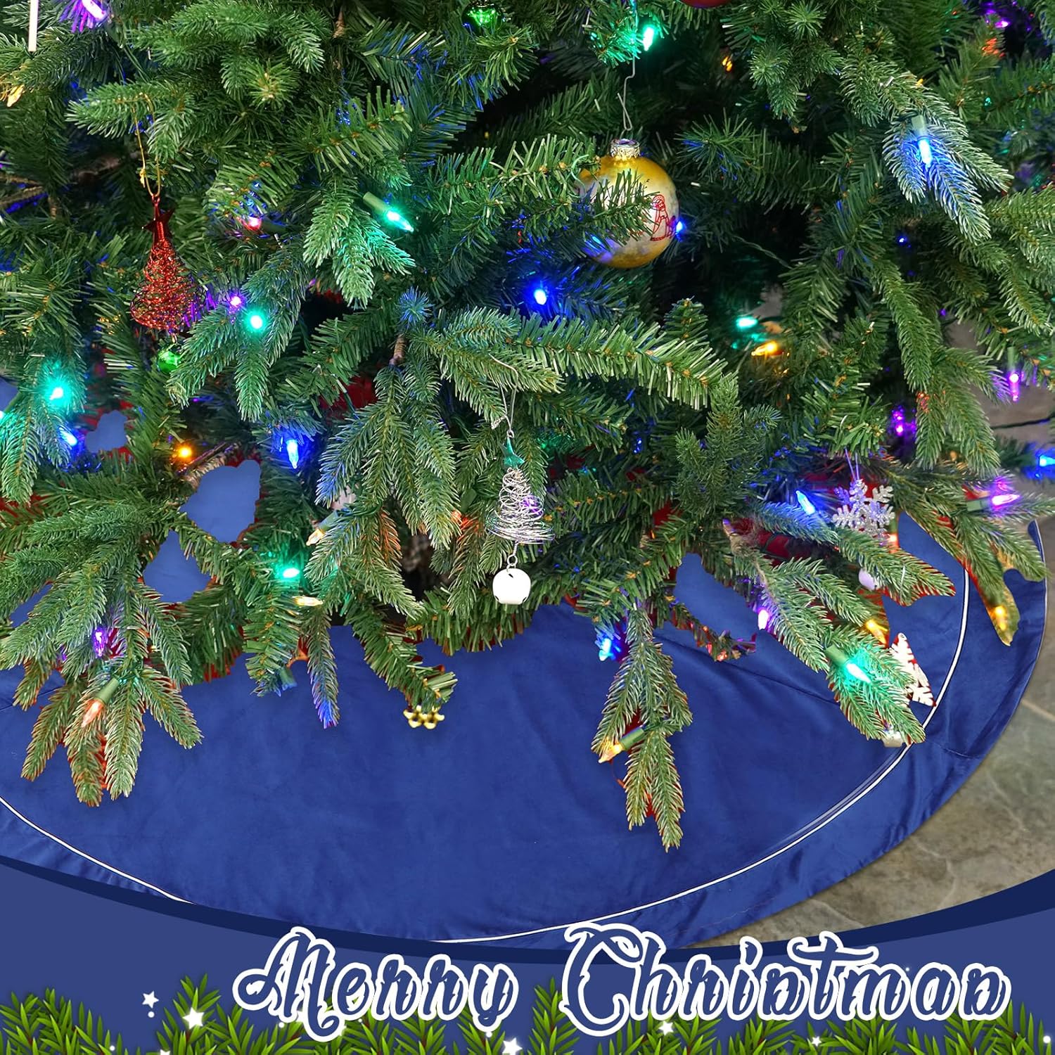 72 Inch Blue Tree Skirt for 7.5-12 Ft Tree Christmas Blue Velvet Fur Plush Luxury Tree Skirt Large for Merry Christmas Trees Decorations Vintage Xmas Holiday Party Winter Home Decoration