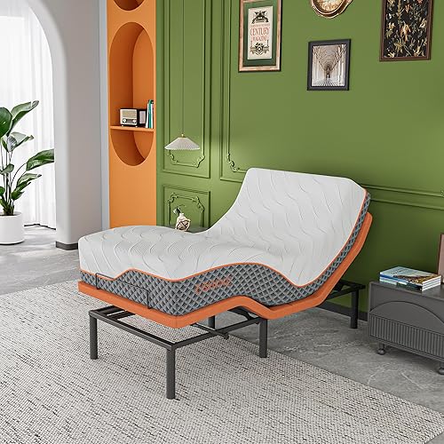 Miniatura 10 de Base de cama ajustable Split King + híbrido mate de 14 pulgadas, base de cama con masaje, inclinación de almohada, control inteligente