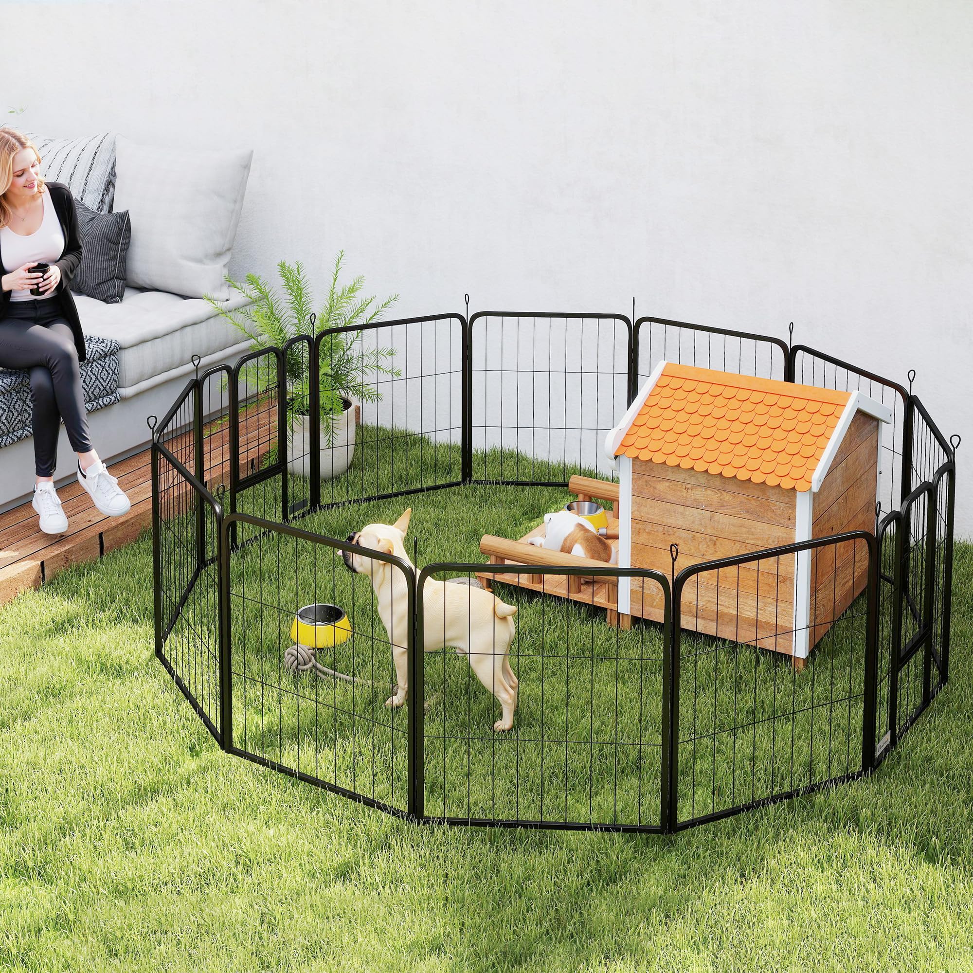 PawHut Parque para Perros de 12 Paneles de 80 cm de Altura, Vallas para Perros de Acero Resistente Plegable, con Puertas, para Interior y Exterior, Negro