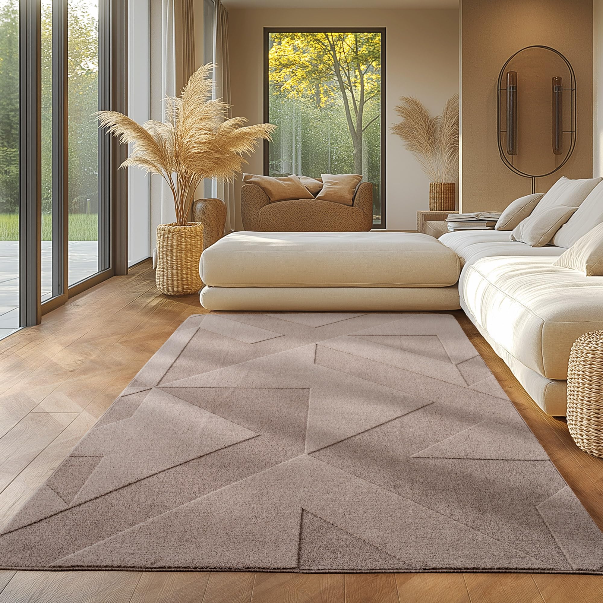 SIMPEX, Tappeto Beige Monocromatico Stile Boho Scandinavo 140x200 cm, Tappeto Decorativo Morbido e Facile da Mantenere, Lavabile, Effetto 3D, Per Soggiorno e Camera da Letto
