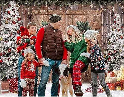 Miniatura 3 de Felortte Tela de poliéster de 10 x 8 pies, para invierno, Navidad, rústica, puerta de madera de granero, telón de fondo para fotografía, árbol de