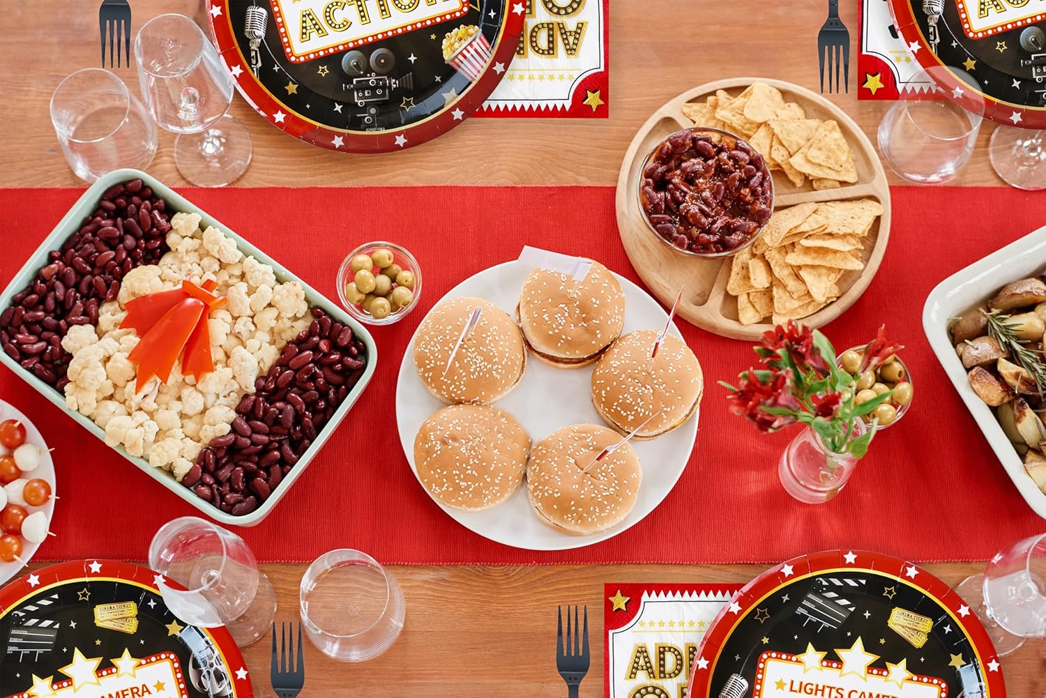 Movie Night Plates and Napkins Party Supplies (100 Pcs) Movie Night Paper Plates, Movie Party Napkins, Movie Theater Oscar Film Cinema Birthday Plates, Hollywood Theme Party Decorations, 25 Serves