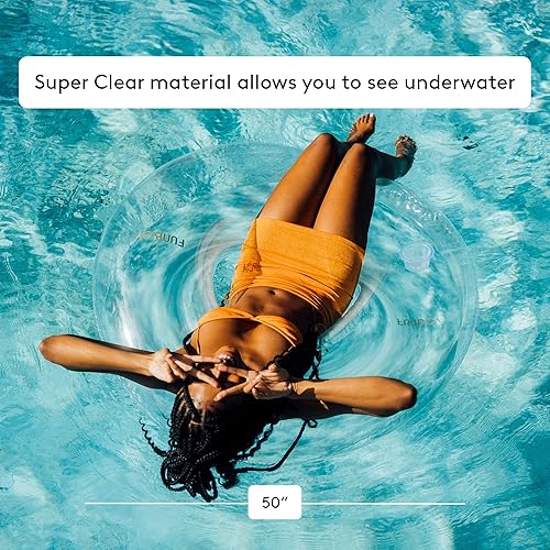 Miniatura 2 de FUNBOY Flotador gigante de tubo de anillo inftlatable súper transparente, 48 pulgadas, diseño transparente de gran tamaño con portavasos