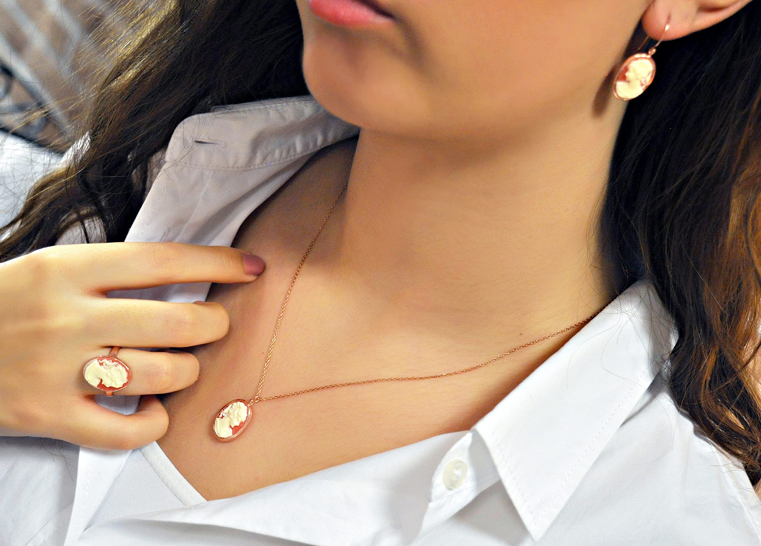 925 Sterling Silber - Lady Cameo - Roségold - Kette - Vintage - Barock - Damen - 45 cm - Anhänger - Oval - Geschenk für Mama - Schwigermutter - Frau - Geburtstag - Must Have - Schmuck - Handmade