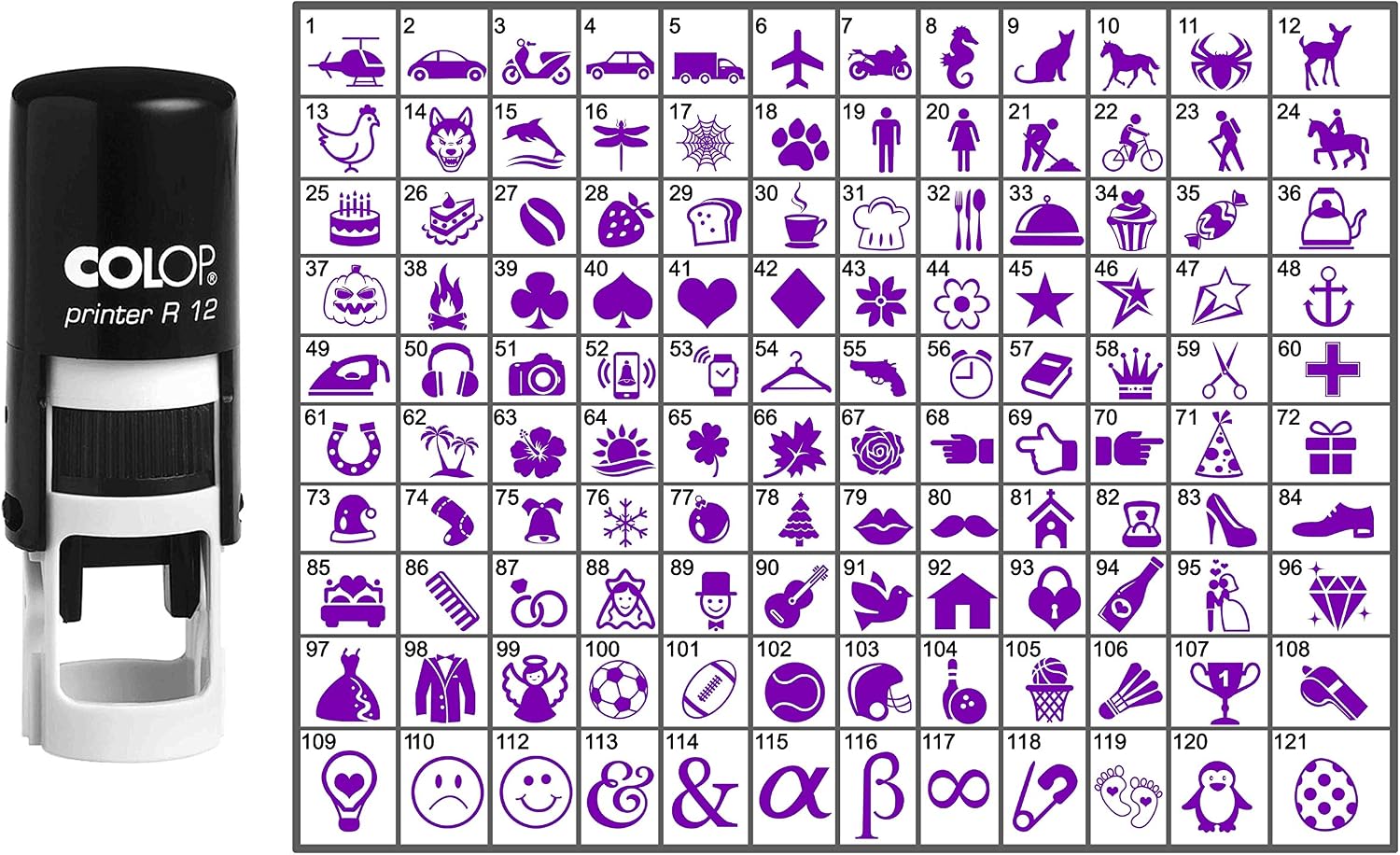 Choose Your Personalized Icon Round Rubber Stamp Self Inking COLOP Mini Stamper 12 mm-Violet Ink, 63