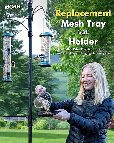 Miniatura 2 de iBorn Bandeja de malla y anillo para comederos de pájaros de 1 pulgada, accesorio al aire libre para comederos de pájaros para colibríes para