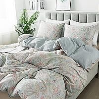 Vista 84 de HoneiLife Juego de funda de edredón floral 100% algodón, 3 piezas, suave, ropa de cama botánica con cierre de cremallera y lazos en las esquinas