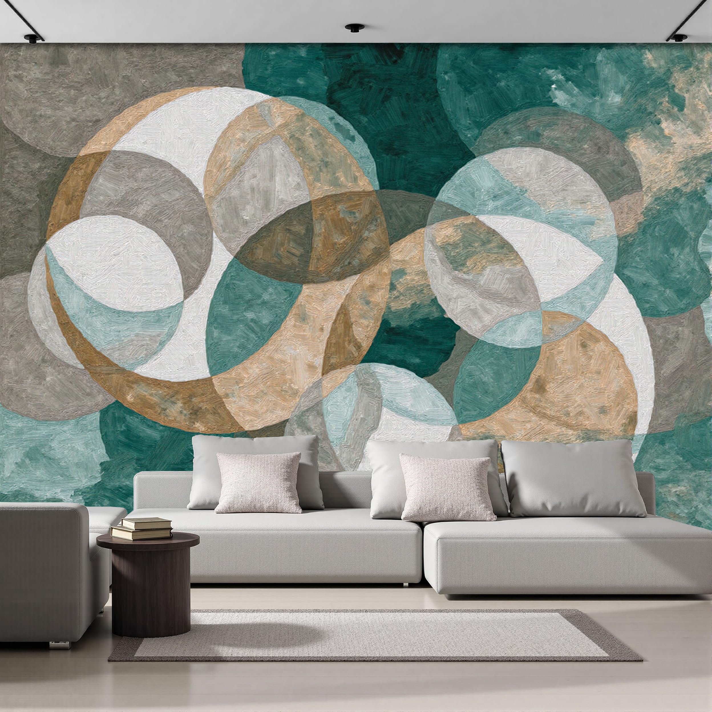 Papier peint panoramique intissé géométrique 350x256cm effet 3D aquarelle