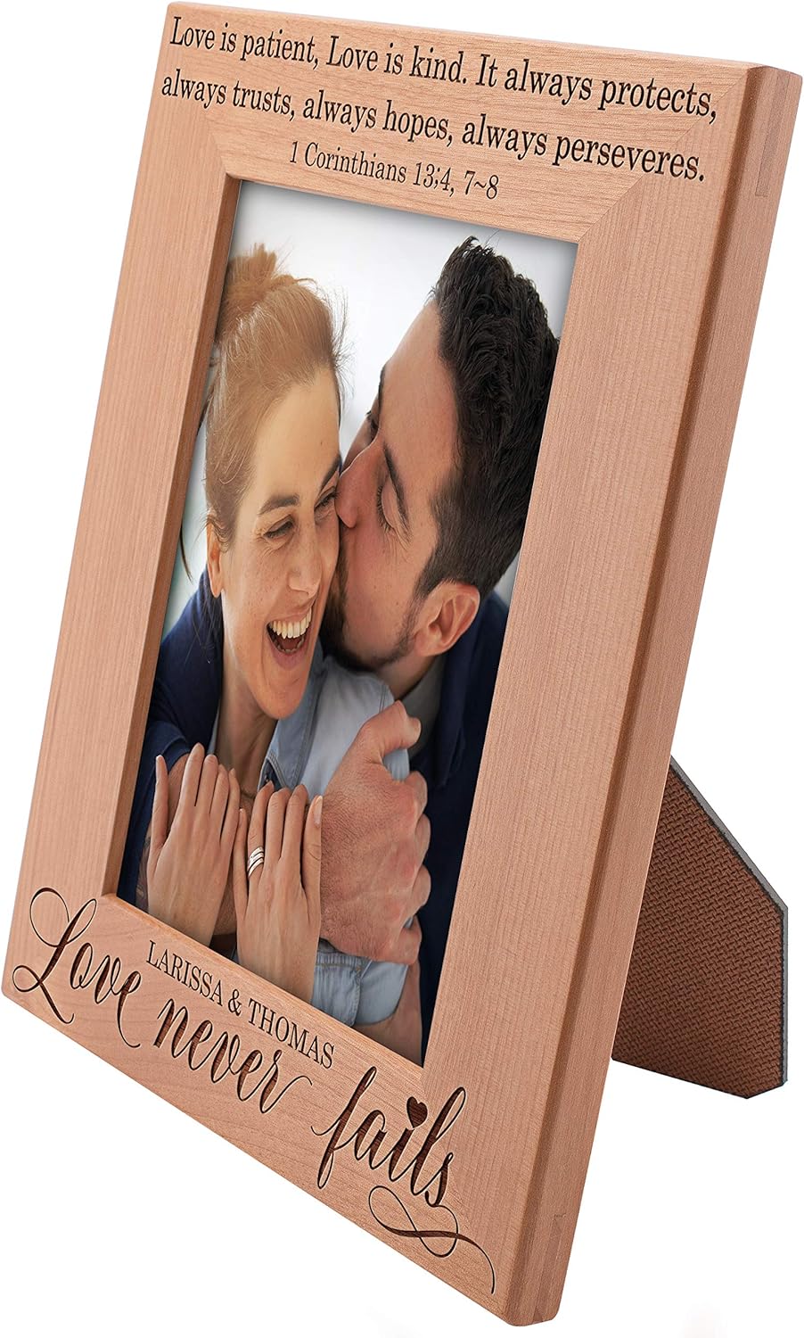 Love Never Fails, Personalized Picture Frame | 5x7 | Personalized Romantic, Wedding - Couple Photo Frame, Engagement, Valentine's Day, Wedding Gifts for Couple, Engraved Frames D#5