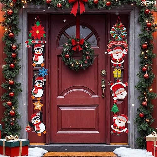 Miniatura 4 de KatchOn, Letreros colgantes para porche, decoraciones navideñas al aire libre  4.2 pies  Cartel de puerta de Navidad de Papá Noel y pingüino para