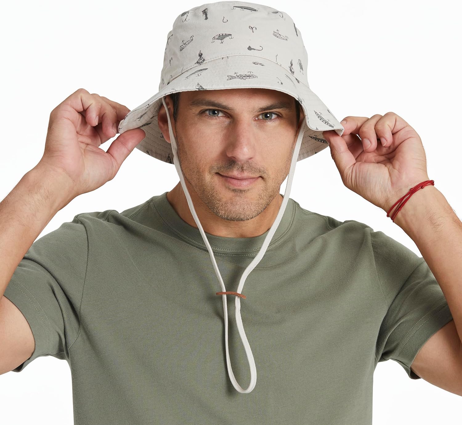 Life is Good. Fish Tackle Box Pattern Bucket Hat AOP, Bone, One Size