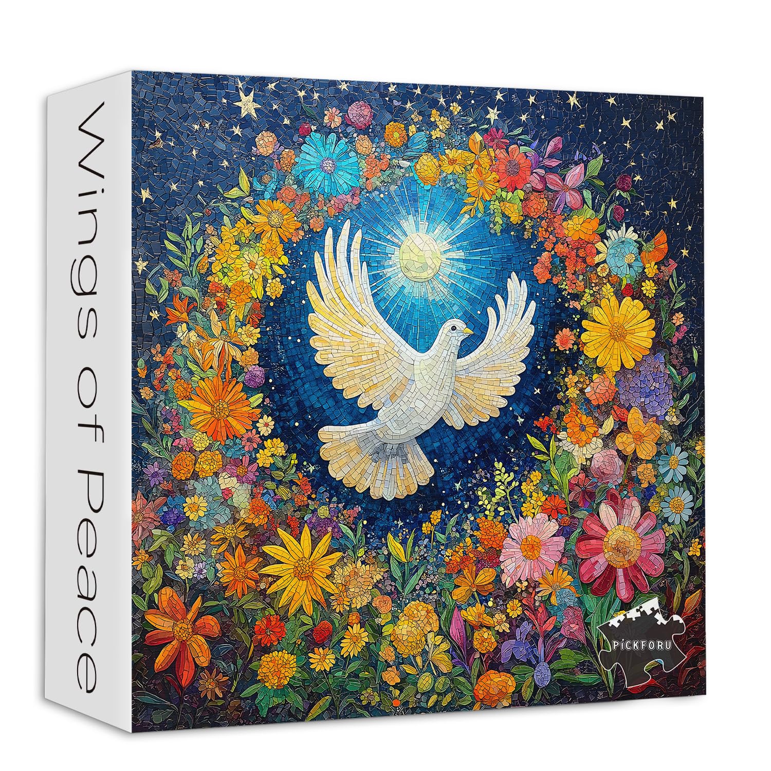 PICKFORU Mosaic Flower Puzzles for Adults 1000 Pieces, Vintage Bird Jigsaw Puzzle Chrysanthemum Pigeon, Retro Flower Plant Puzzle as Wall Decor