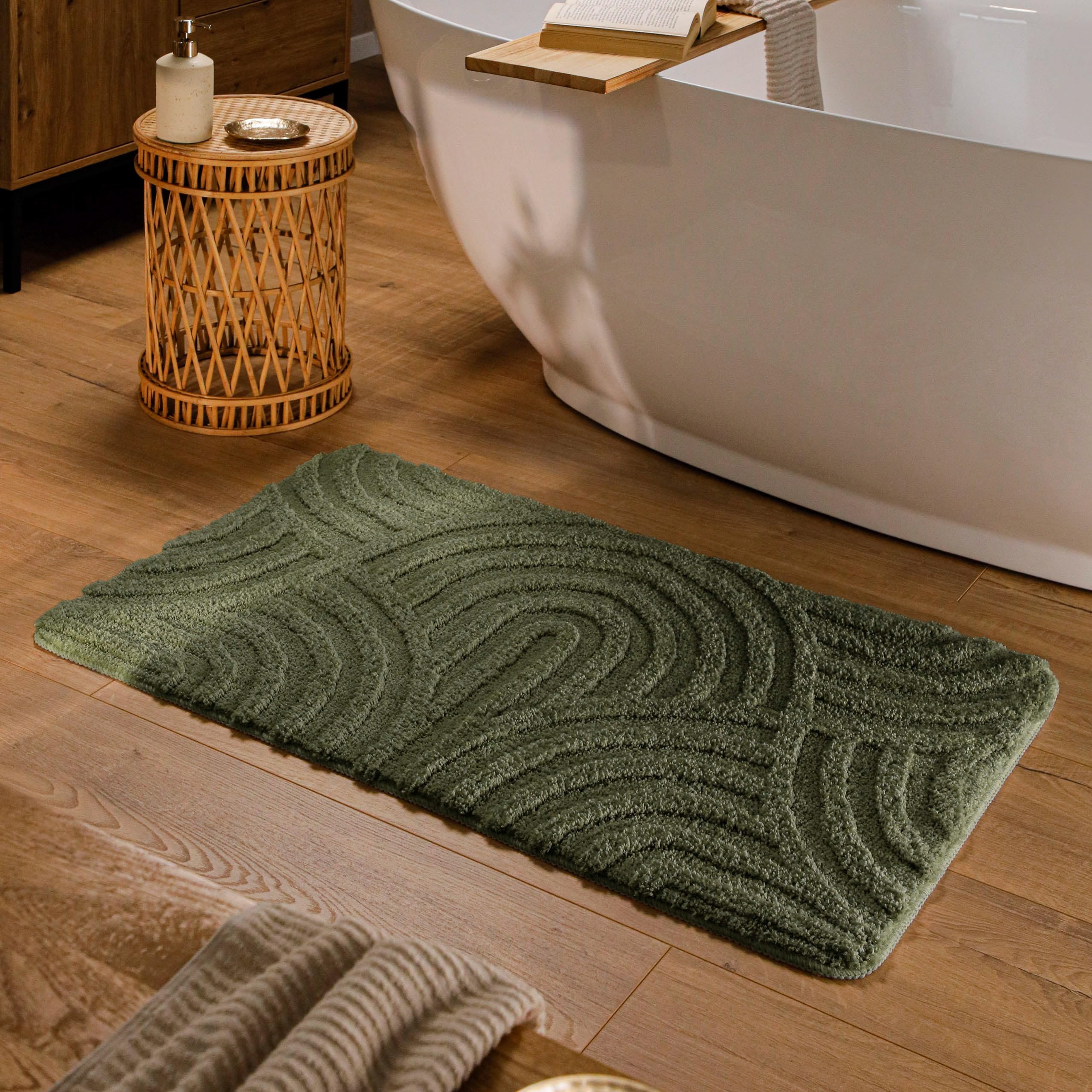 Wecon Home Badteppich Fiete, 55 x 65 cm, kiefern grün | Hoch-Tief-Struktur, waschbar 30°C, rutschhemmend