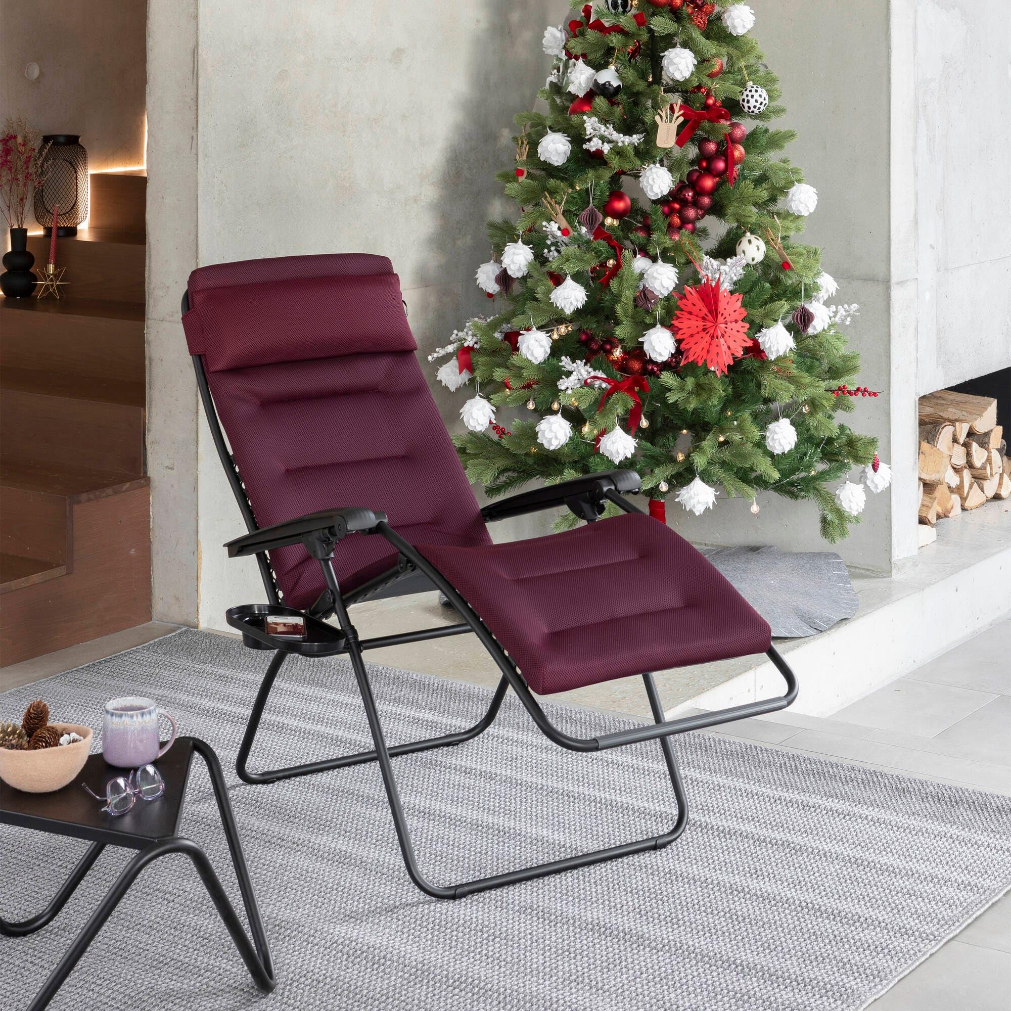 Lafuma - Fauteuil Relax matelassé Zéro Gravité | Fabriqué en FRANCE - Garantie 5 ans - Rouge - Maintien ferme de tout le dos