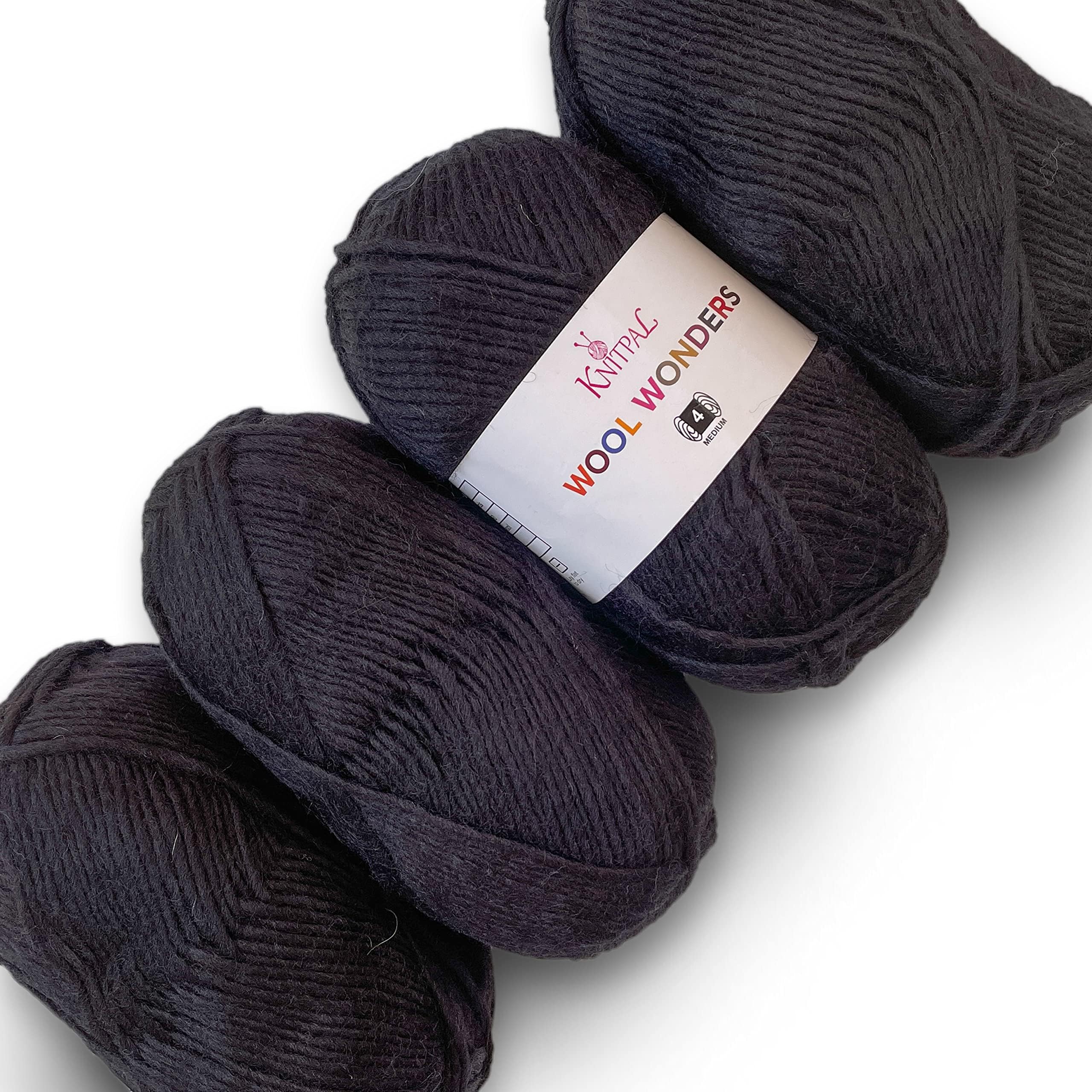 Wool Wonders Yarn for Crocheting, 4-Pack (640Yds / 400G), Free Patterns - Wool Yarn for Knitting - Aran/Heavy #4 Medium Worsted Weight - Black Bear