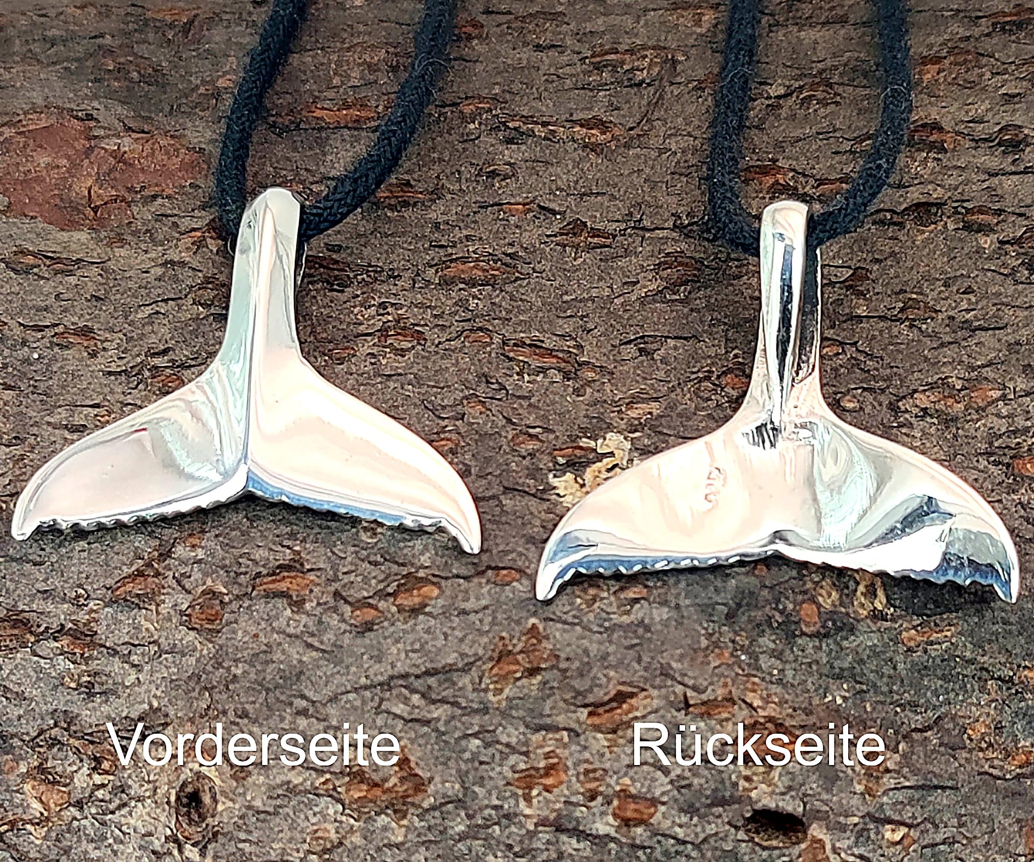Walflossen Anhänger aus 925 Sterling Silber mit Baumwollband Si.182