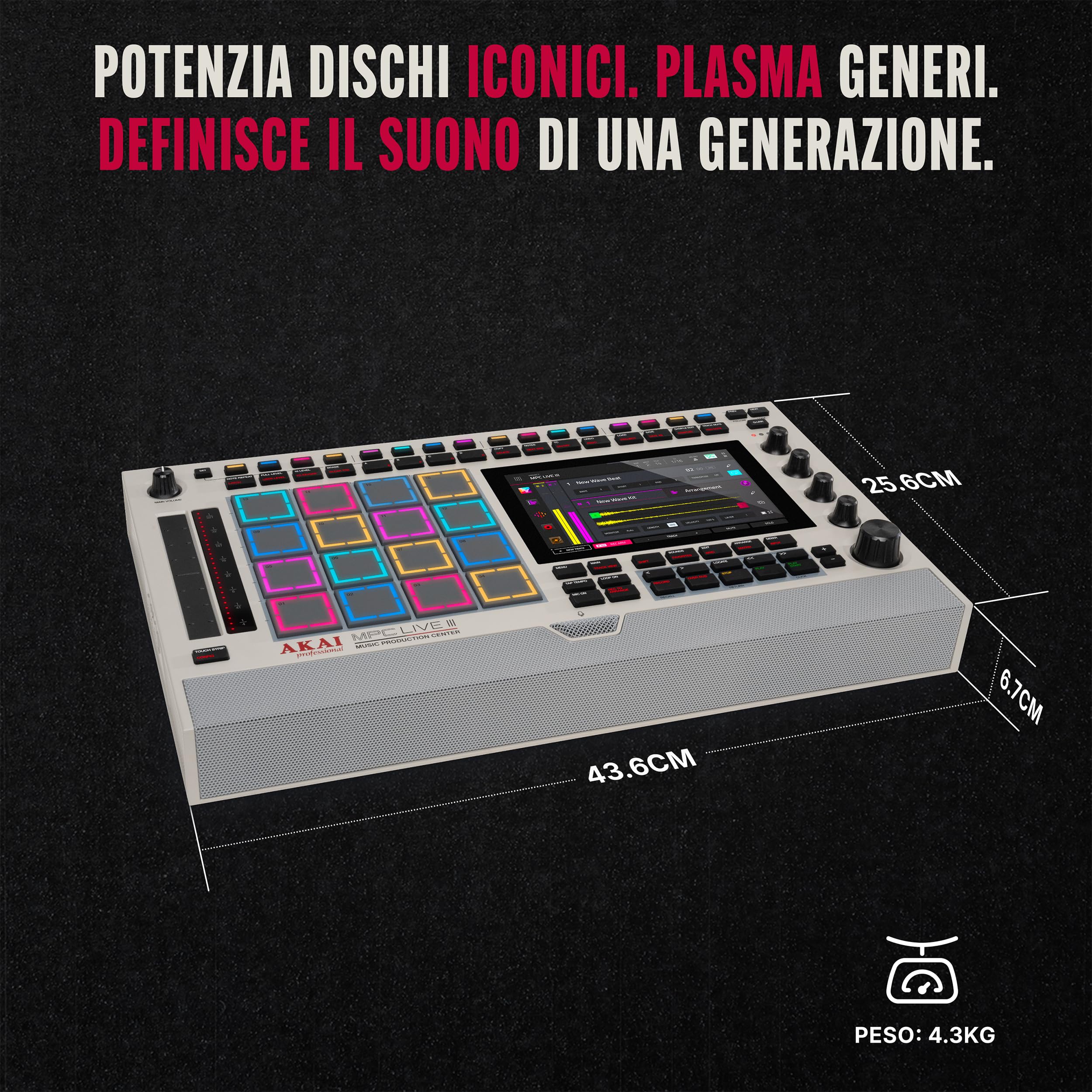 Akai Professional MPC Live III Retro Centro di Produzione Musicale Portatile Standalone con Pads MPCe, Sequencer, Touchscreen, Microfono, Monitor Stereo, Interfaccia Audio, Wi-Fi, Bluetooth, Batteria