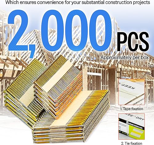 Miniatura 7 de meite Clavos de marco de 30 grados de 3 pulgadas x 0.120 pulgadas, revestimiento galvanizado, cinta de papel combinada, cabeza redonda desplazada,