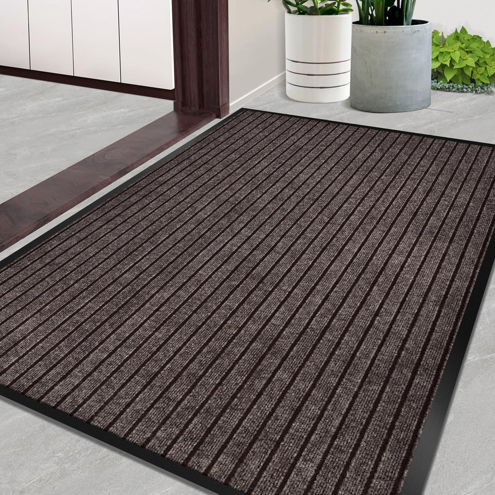 Door Mat Heavy Duty Outdoor Indoor Doormat Low Profile Front Door Mat Large 32x72 inch Brown Striped Entrance Welcome Mats Easy Clean Patio Entrance Mat Waterproof Anti-Skid Rubber Backing