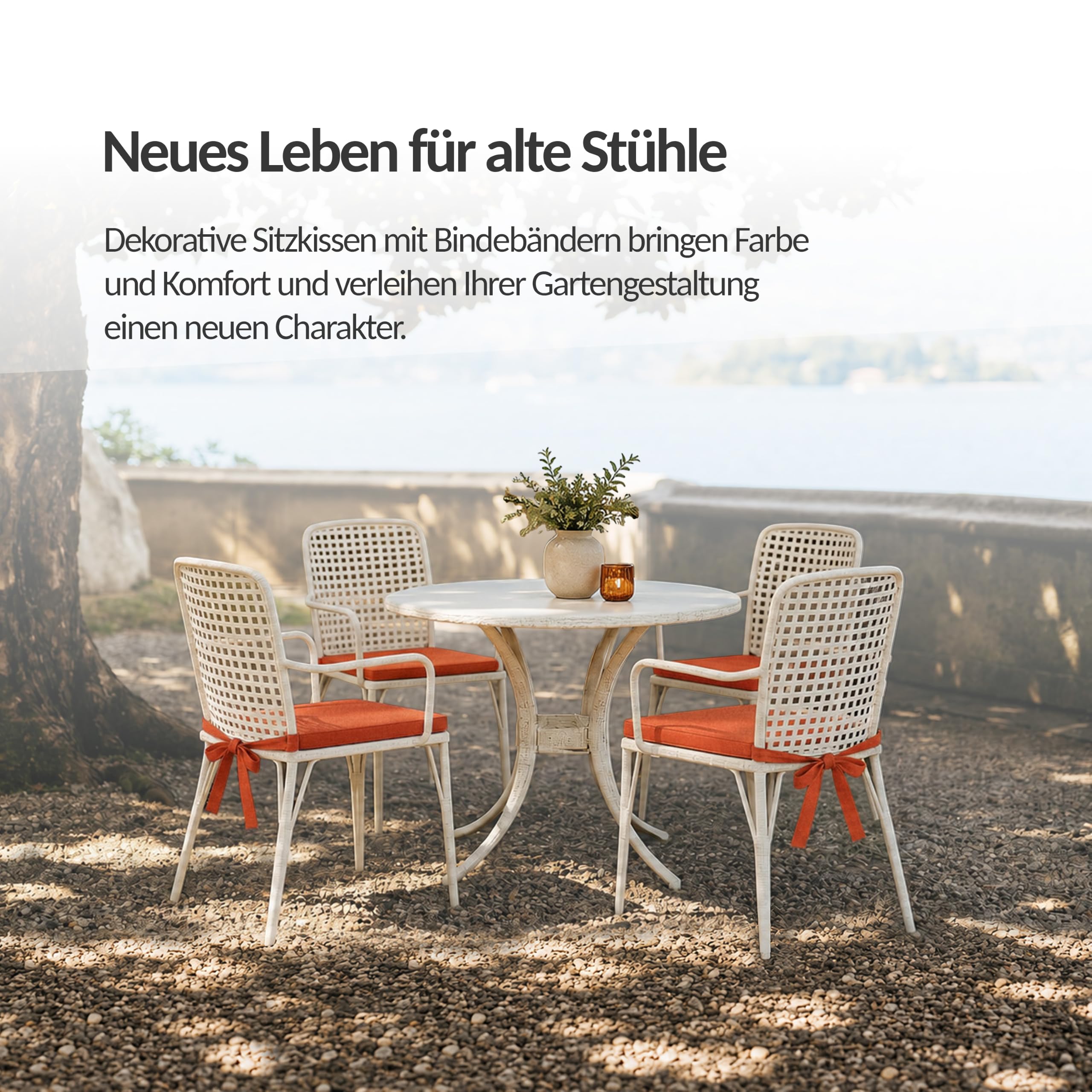 POKAR 4er Set Stuhlkissen mit Bindebändern 40x45x40 cm (5 cm Dicke) | Sitzkissen für Gartenstühle, Rattanstühle und Esszimmerstühle | Stuhlauflage Indoor & Outdoor | Oeko-TEX | Made in EU | Blau