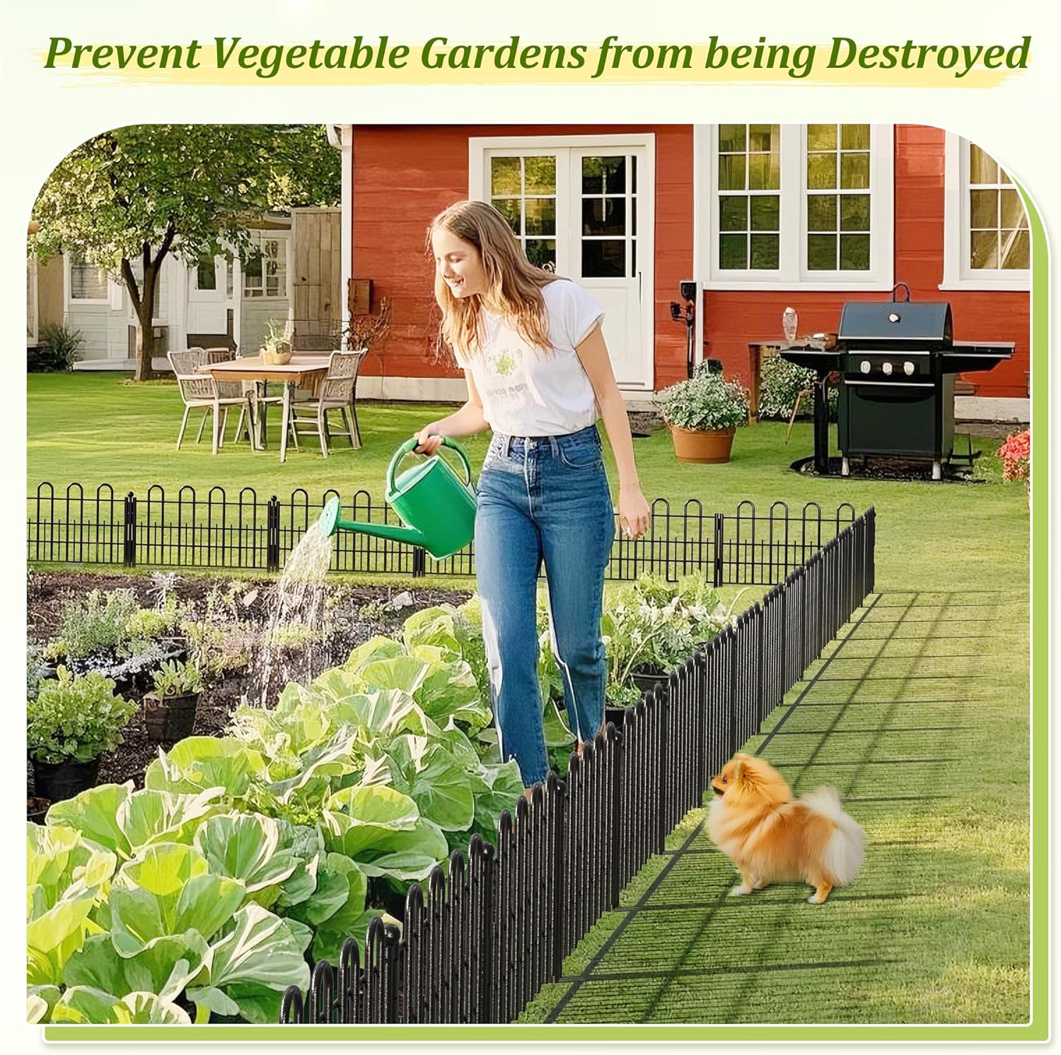 Bepatio Decorative Garden Fence Animal Barrier with Gate, 11.8in (H) x 16ft (L) 10 Panels Dog Fence Outdoor for Yard, Heavy Duty Metal Fence Border, Flower Bed, Easy Setup, Black