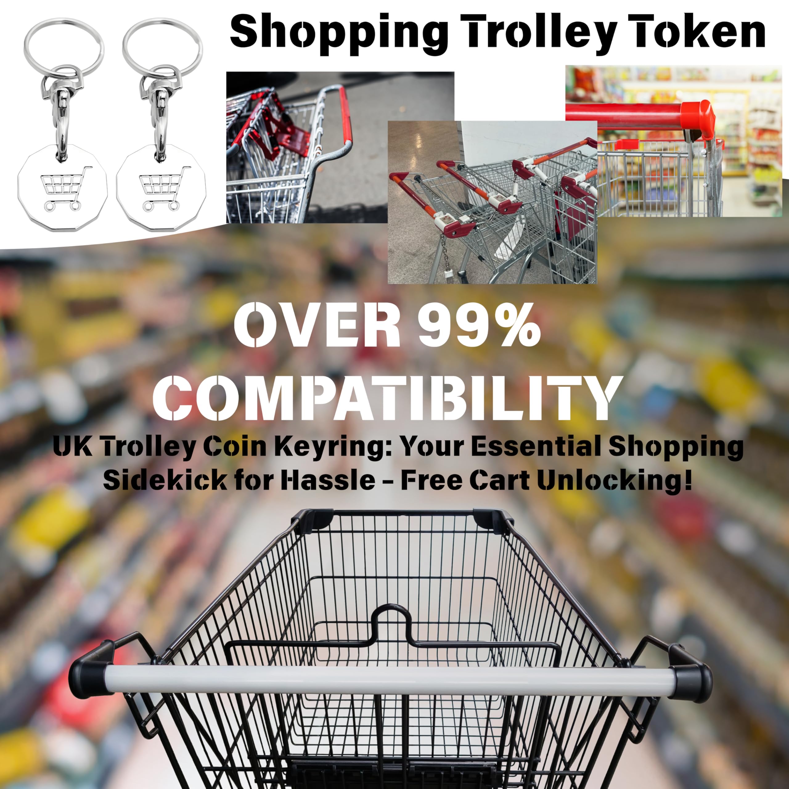 10 Pack Shopping Cart Tokens Keyring - Supermarket Cart Coins with Pound Replacement, Silver - Image 2