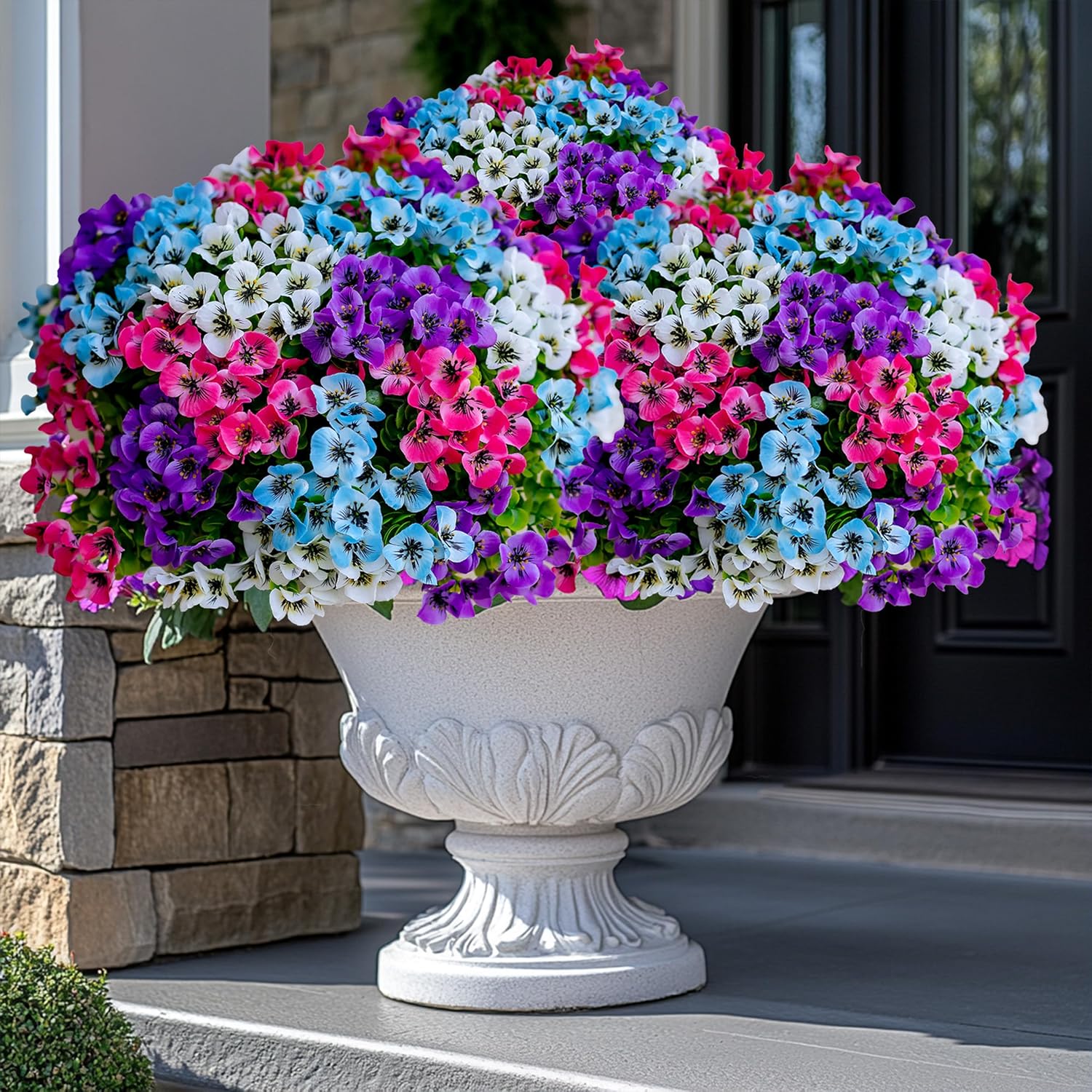 Artificial Flowers Outdoor Shrubs - 16 Bundles Fake Plants UV Resistant No Fade Faux Plastic Greenery Home Garden Porch Decoration Indoor (1, Multi 16-5) - Image 7