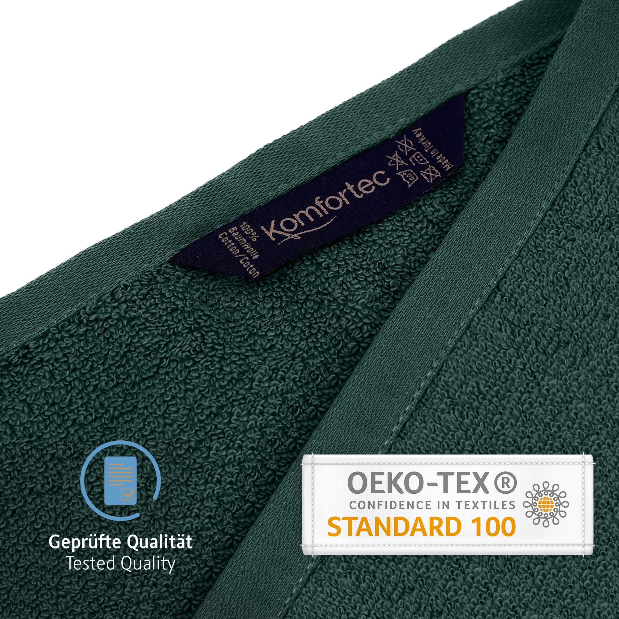 Komfortec Juego de 8 Toallas de Mano de 100% algodón, 4 Toallas de baño de 70 x 140 cm y 4 Toallas de 50 x 100 cm, de Rizo, Suave, Toalla Grande, Verde Oscuro