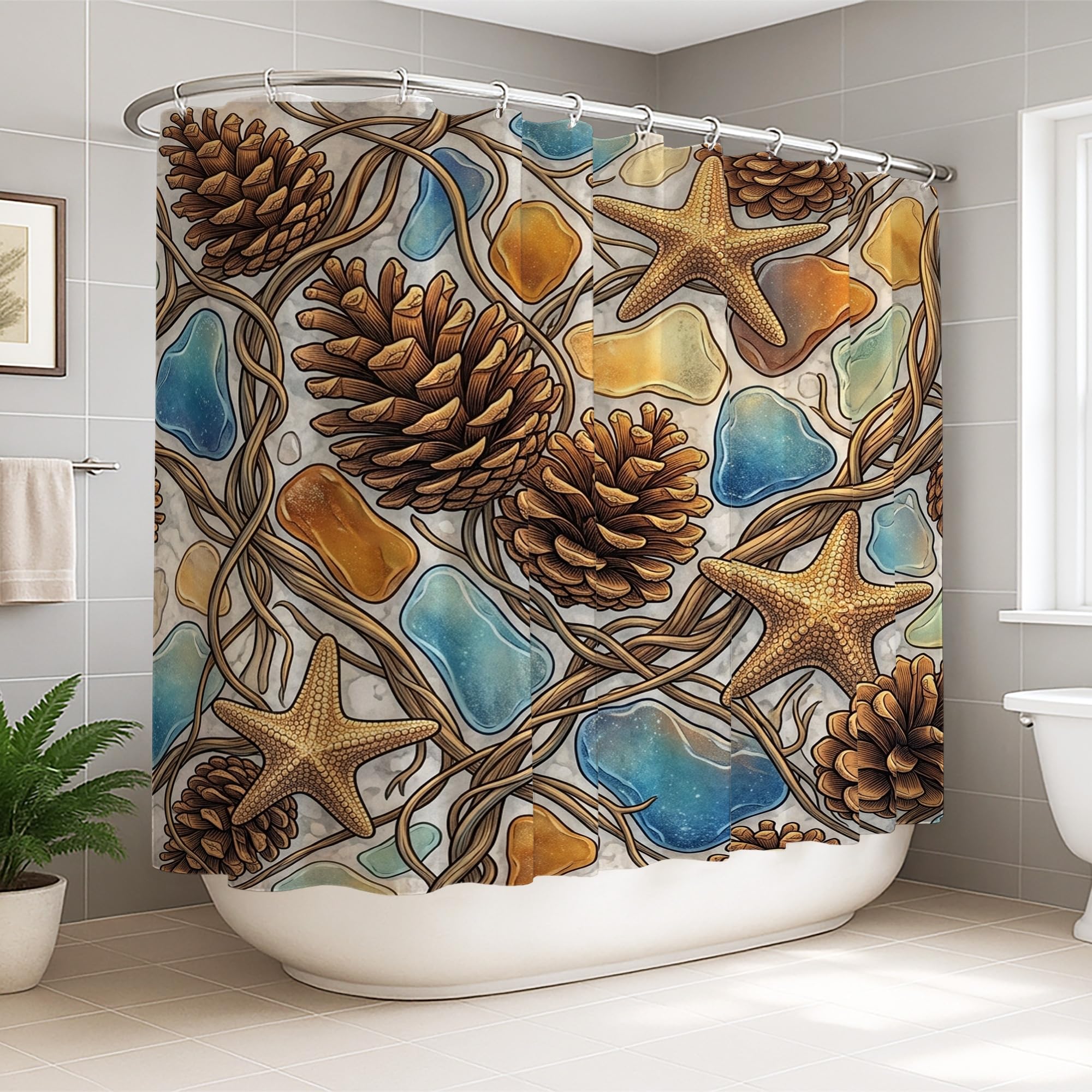Rideau de douche pour salle de bain d'hôtel grande taille marron en tissu