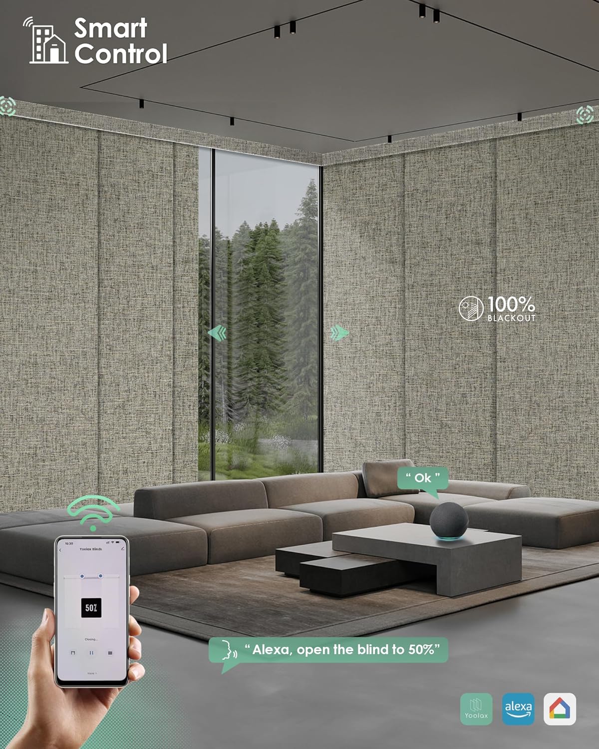 Yoolax Custom XL Smart Sliding Door Blinds, Motorized Sliding Panel Blinds Compatible with Alexa, Blackout Vertical Blinds for Glass Doors, Patio Doors, Closet Doors, Caramel Gold