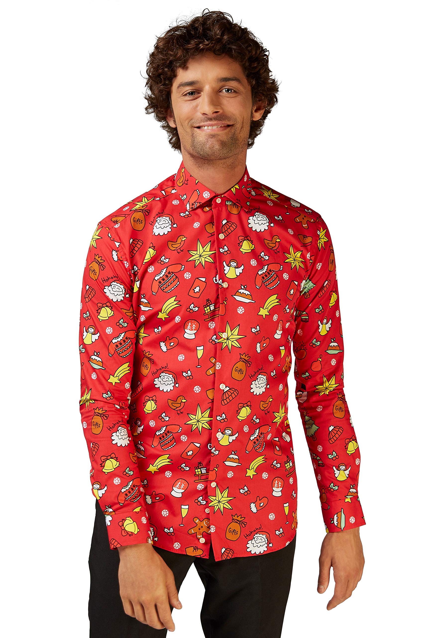 OppoSuits Koszula męski OppoSuits Christmas Fitted Button-up Shirt With Long Sleeves For Men