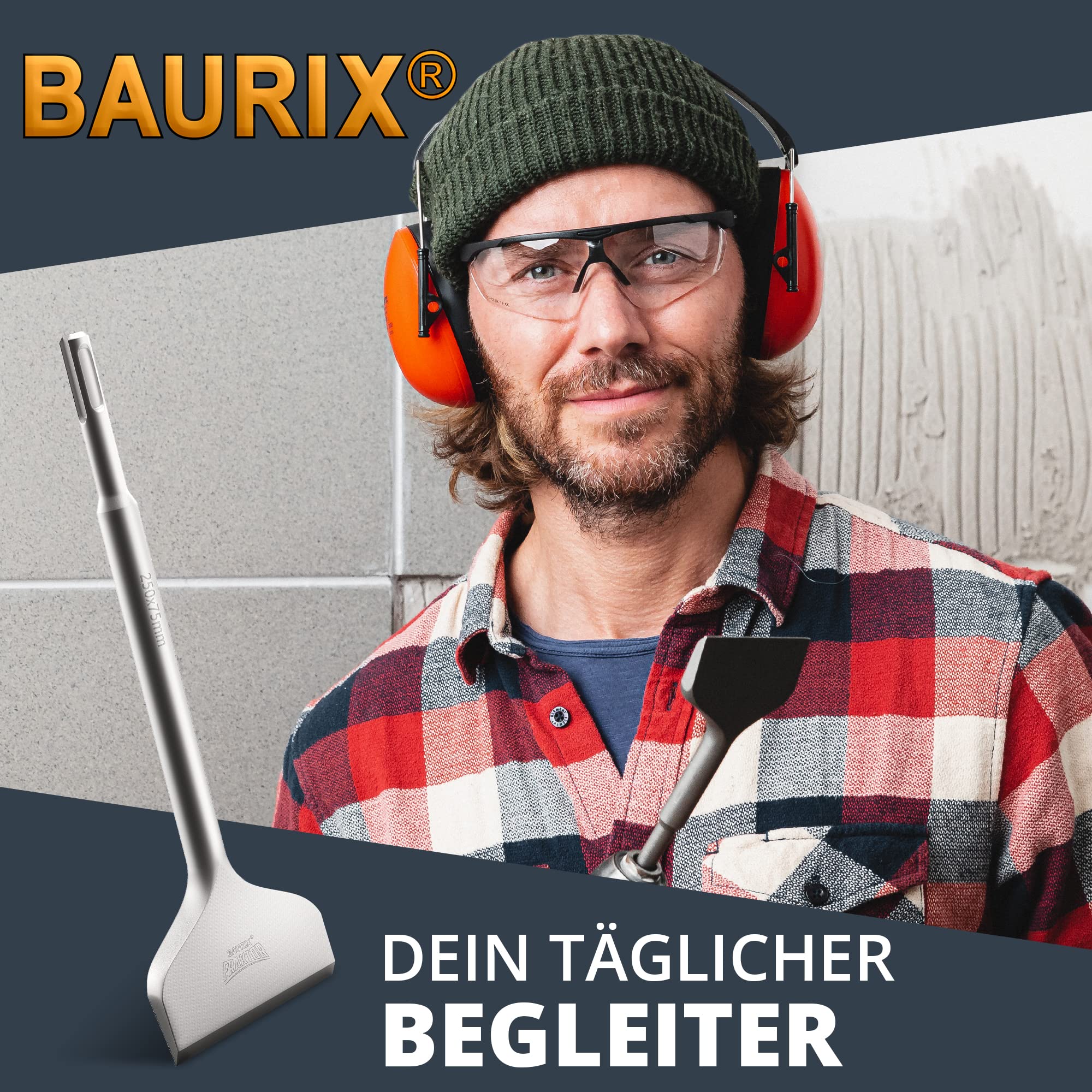 BAURIX® Cincel para Azulejos SDS Plus [250x75 mm] I FRAKTOR®-Sistema - Eliminación Rápida de Baldosas I Cincel Plano Inclinable para Azulejos y Adhesivo I Acero Especial 42CrMo