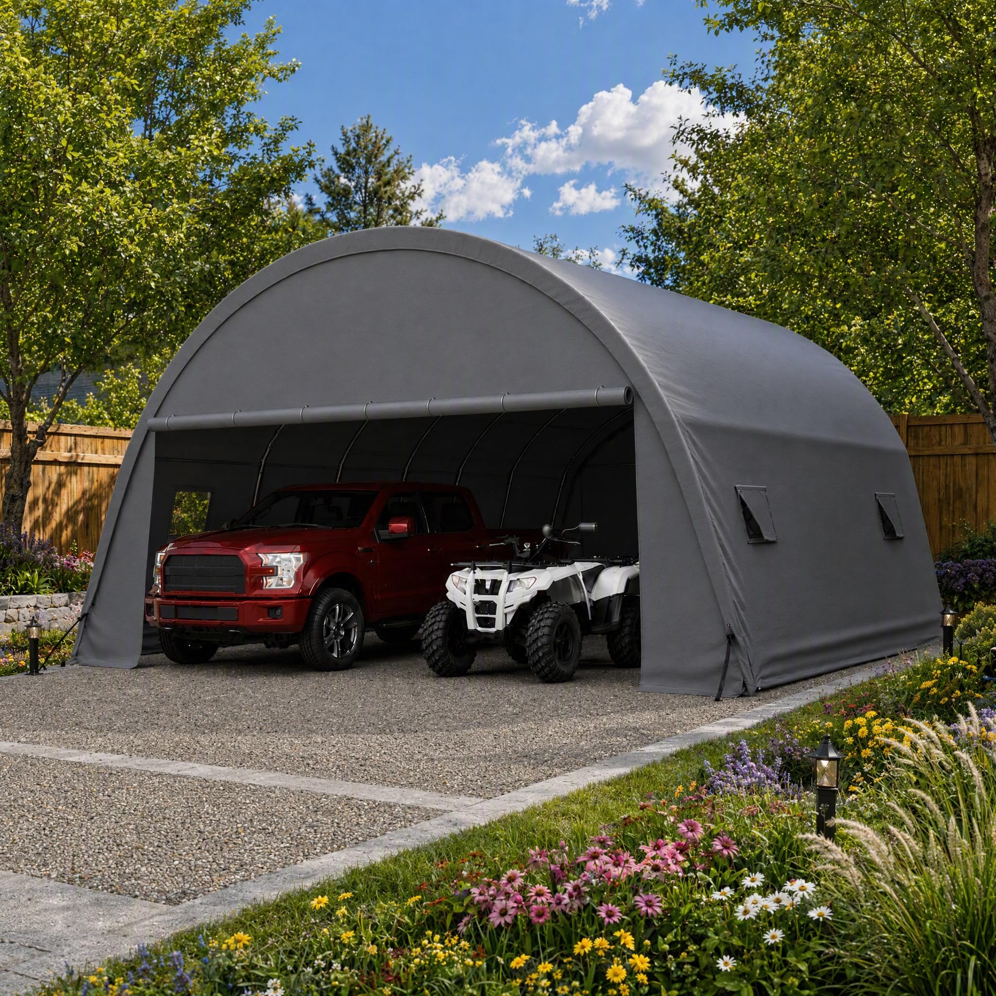 COBIZI Carport 20'x20' Heavy Duty Portable Garage with Removable Sidewalls & Windows