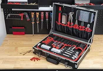 Meister 9095070 Empty Tool Box 460 X 320 X 140 Mm Individual Compartments 15 Tool Pockets With Rubber Bands 15 Kg Load Capacity Sturdy Aluminium