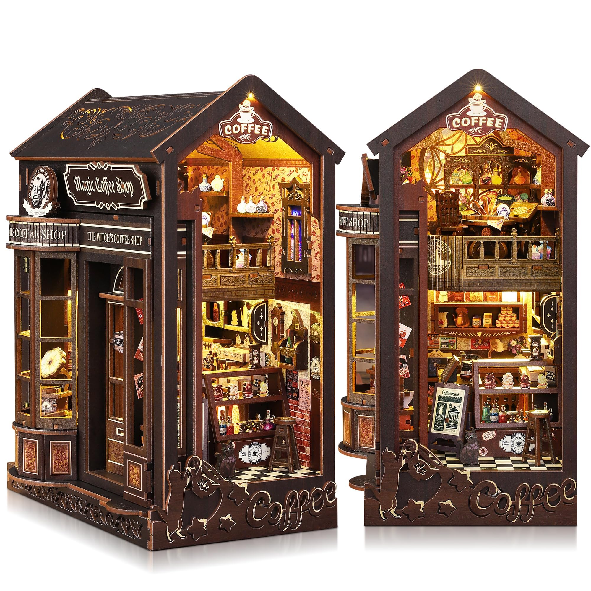 shrike Book Nook Set voor volwassenen, miniatuur poppenhuisset van hout, 3D- puzzel met meubels en ledverlichting, educatief speelgoed en accessoires, constructie voor jongeren 14 en volwassenen