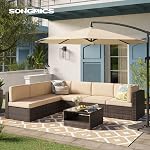 SONGMICS 7-Piece Patio Furniture Set, Outdoor Sectional Sofa Couch, Patio Conversation Set, Brown and Beige UGGF015M01