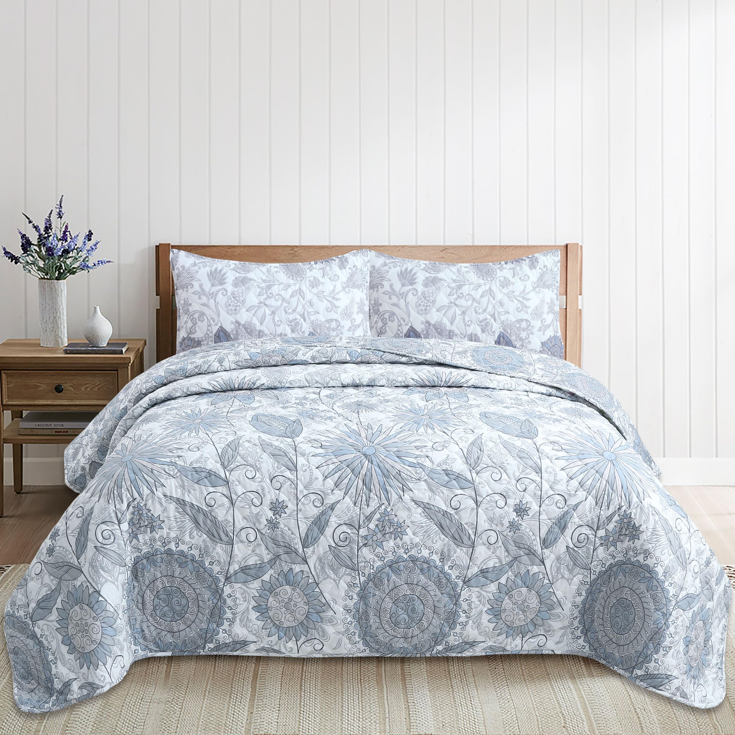 Colcha Boutí Cama 135 (235x270) Estampada – Cubrecama Ligero y Transpirable para Verano y Entretiempo – Algodón y Poliéster – Incluye 2 Fundas Almohada (50x70) – Acabado Punta Redonda (Roma)