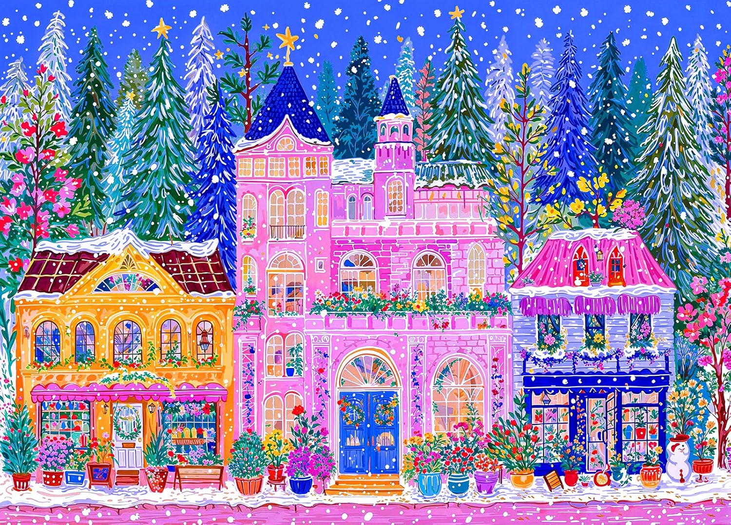 Winter City Jigsaw Puzzles 1000 Pieces for Adults Snow Flowers Trees Buildings 1000 Piece Jigsaw Puzzles for Adults