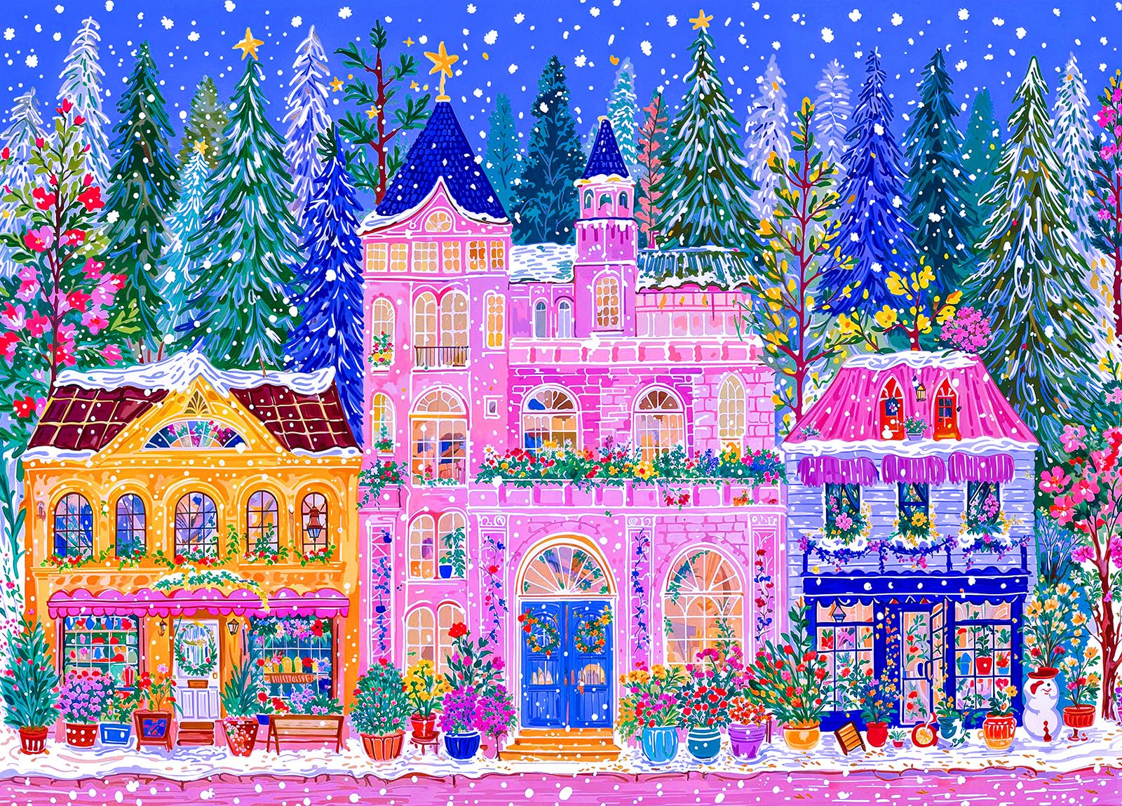 Winter City Jigsaw Puzzles for Adults 1000 Jigsaws Snow Flowers Trees Buildings 1000 Piece Jigsaw Puzzles for Adults — image 1