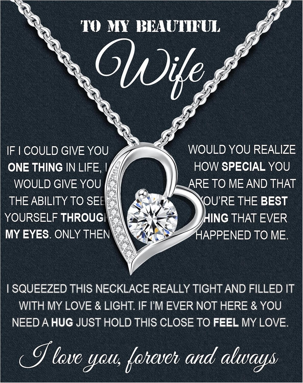 Wife Necklace From Husband To My Wife Necklace Soulmate Necklace For Women Future Wife Jewelry Birthday Christmas Valentine's gifts For Girlfriend Message Card & LED Box
