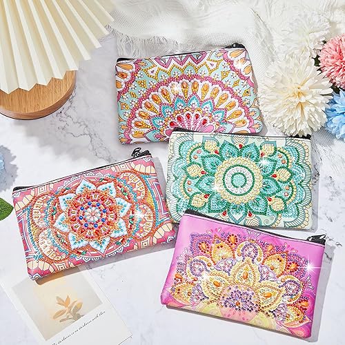 Miniatura 3 de Silkfly 4 bolsas de maquillaje con pintura de diamantes, monederos de bricolaje, artículos de tocador 5D, hechos a mano, doble diseño, pintura de