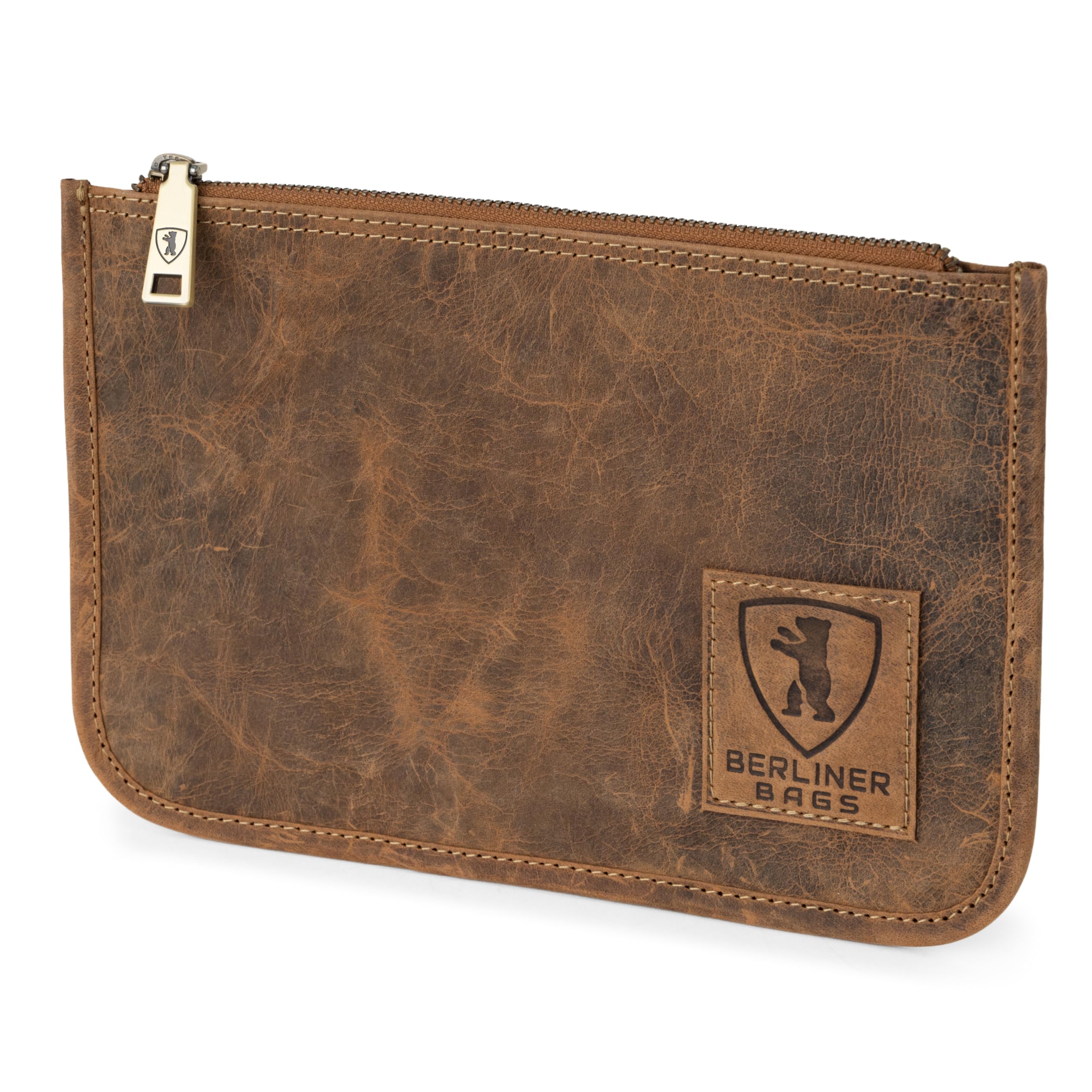 BERLINER BAGS Vintage Genuine Leather Document Organizer Theo M, Passport Holder and Travel Wallet - Brown