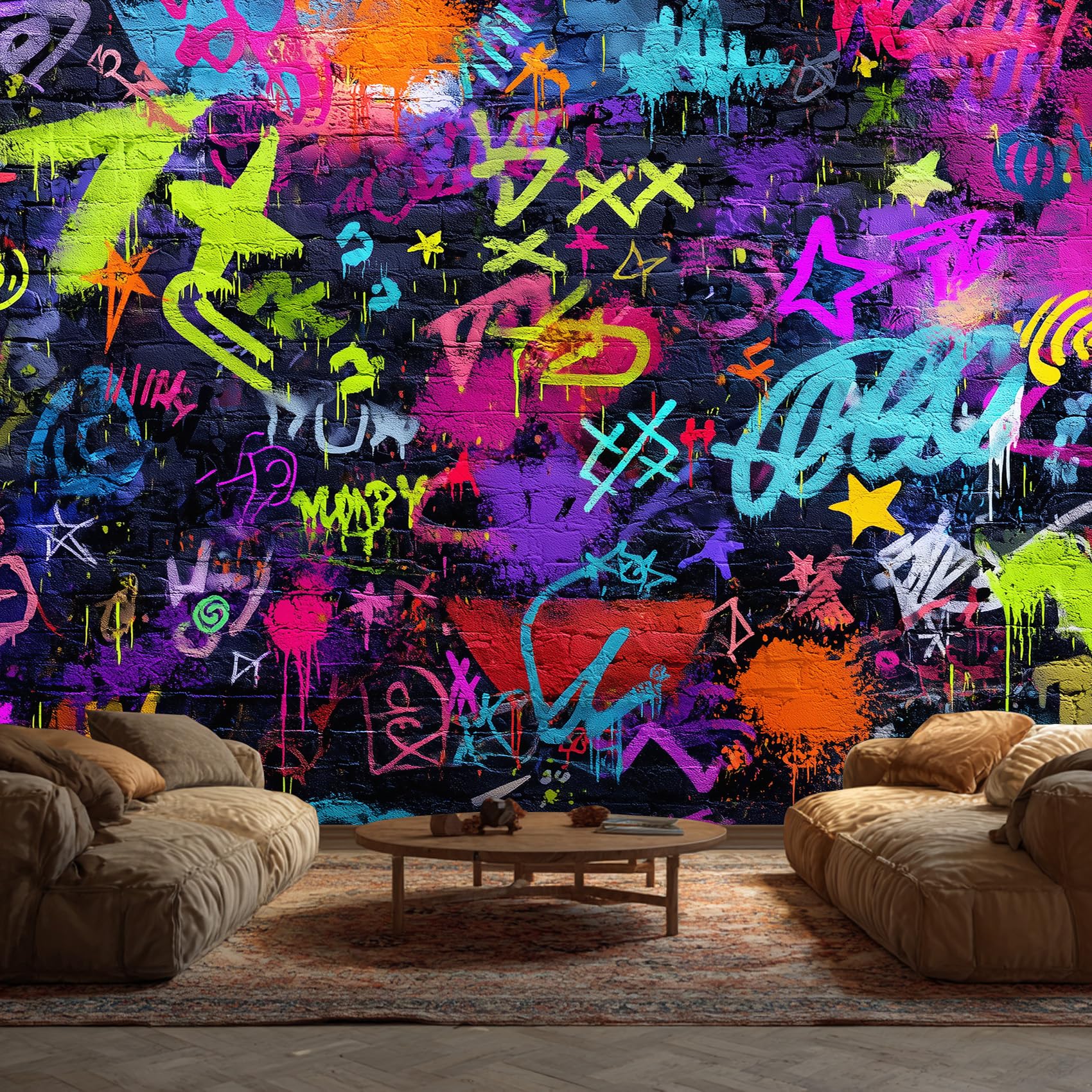 Graffiti Wallpaper - Colorful Street Hip Hop Hippi Wall Mural - Wall Murals for Living Room Bedroom - Photo Wallpaper & Home Decor Art - 150 x 105 cm A-6940