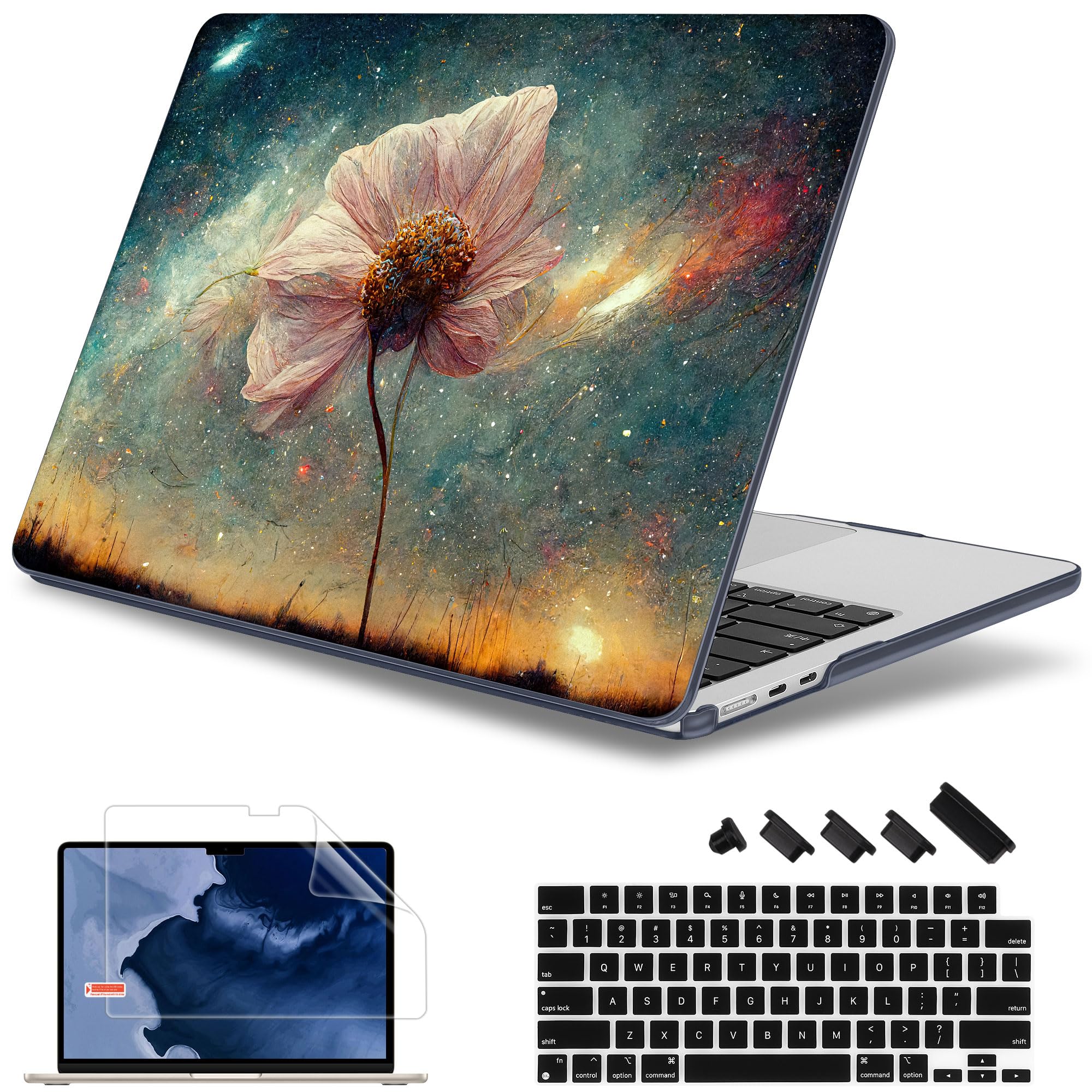 May Chen for M5 MacBook Air 13.6 Inch Case 2026 2025 2024-2022 Release M5 A3449 M4 A3240 M3 A3113 M2 A2681, Plastic Hard Shell Case for MacBook Air 13.6" with Retina Display, Flower Stars