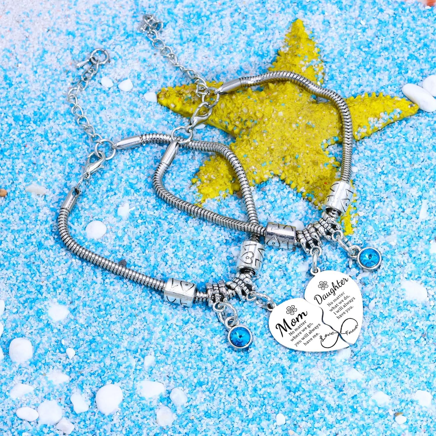 lauhonmin 2Pcs Mother Daughter Heart Matching Bangle Bracelets Set Gifts For Mom Mothers Day Birthday Christmas Presents From Daughter - Image 5