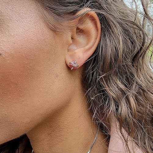 Miniatura 2 de Natural raw ruby stud earrings with white gold over 925 sterling silver, 6 to 7mm rough genuine quality July birthstone gift for her, Uniquelan