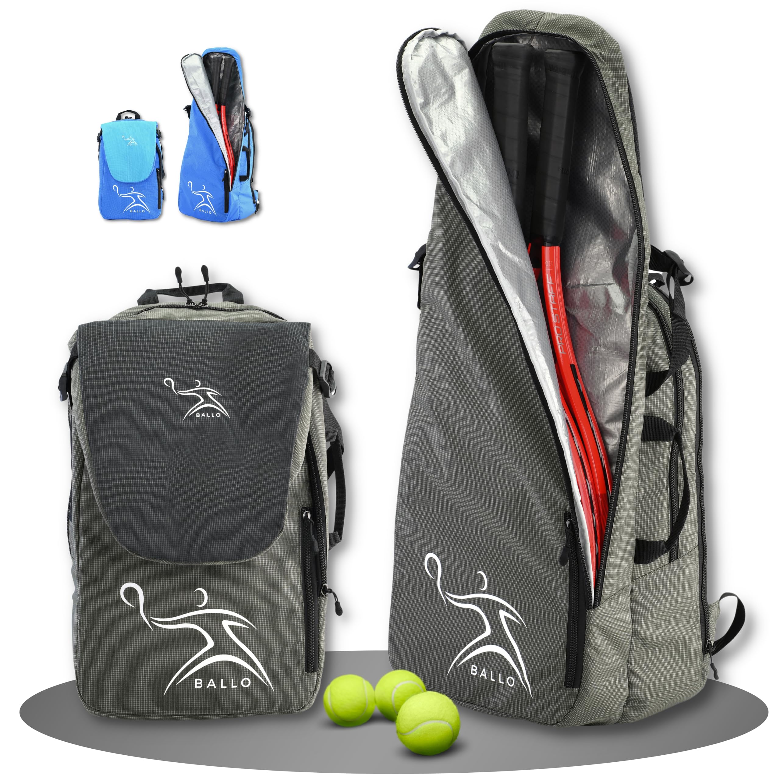 BALLO® Sac à dos de tennis, de raquette de tennis, de badminton, pour homme et femme, avec compartiment à chaussures et compartiment fermé pour raquette