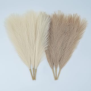 Faux Pampas Grass Decor. 6 Stems 17” Short Artificial Pampas Grass. Room Decor Aesthetic. Boho Decor for Home Living Room, Pompas Floral for Wedding Christmas.